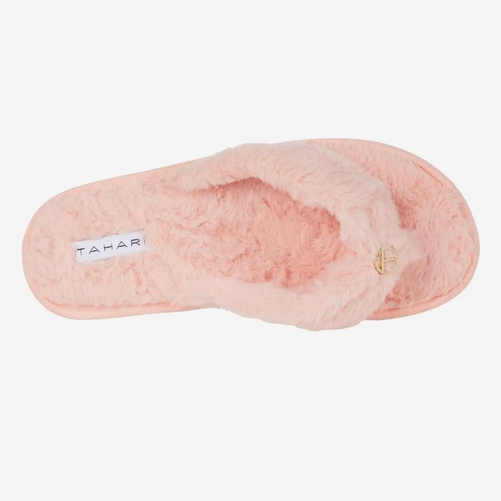 NWT tahari selen fuzzy flip flop sandals pink size 9 thong house shoes